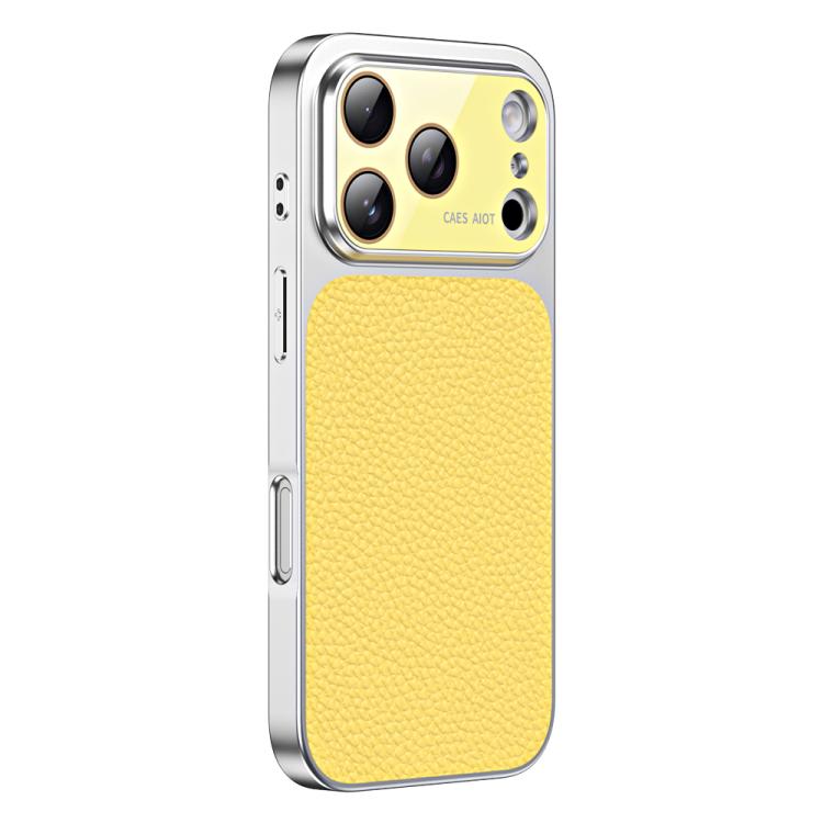 For iPhone 17 Pro Litchi Textured TPU Phone Case with Lens Film(Creamy Yellow)