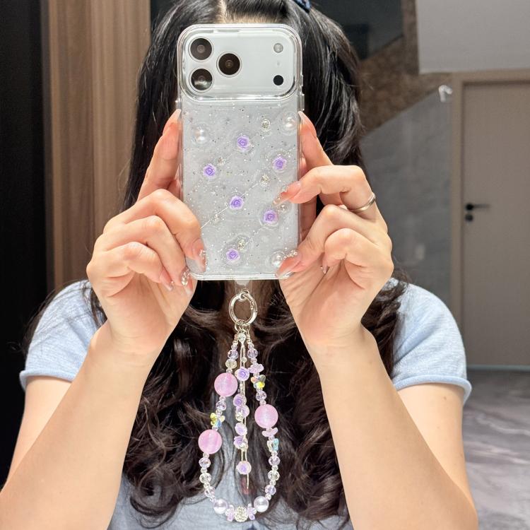 For iPhone 17 Pro Little Fresh Rose Pattern Bracelet Chain TPU Phone Case(Purple)