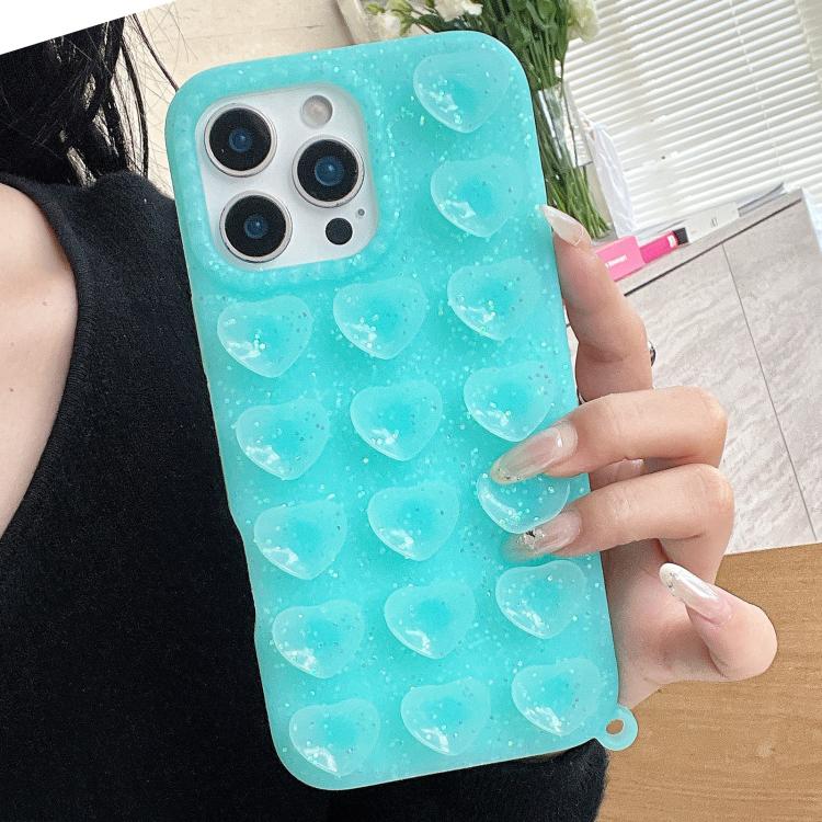 For iPhone 17 Pro Love Heart Suction Cup Translucent Glitter Phone Case(Green)
