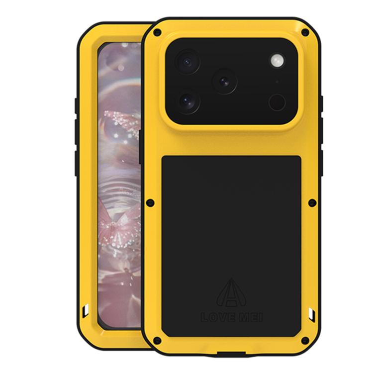 For iPhone 17 Pro LOVE MEI Metal Shockproof Life Waterproof Dustproof Phone Case(Yellow)