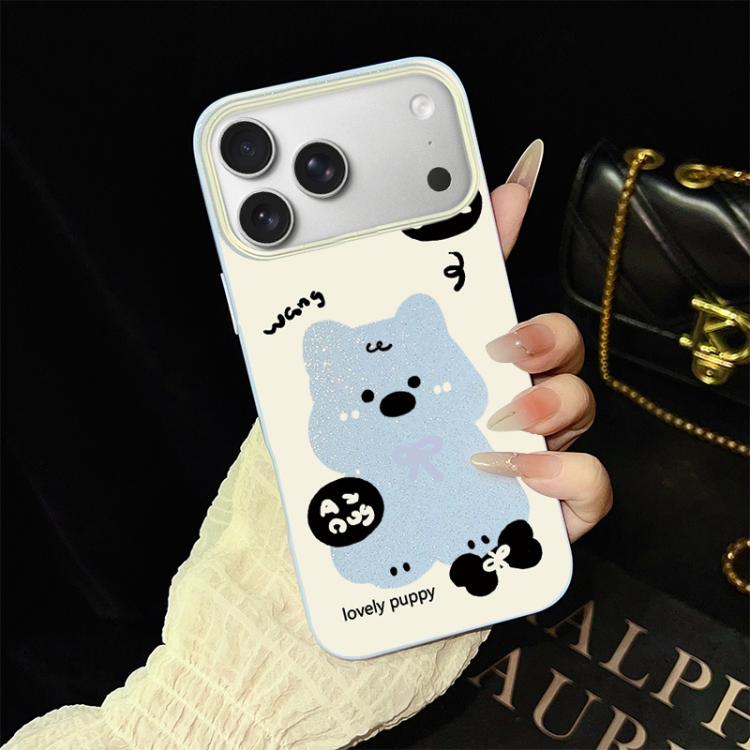 For iPhone 17 Pro Lovely Puppy Pattern IMD Glitter PC Hybrid TPU Phone Case(Blue)