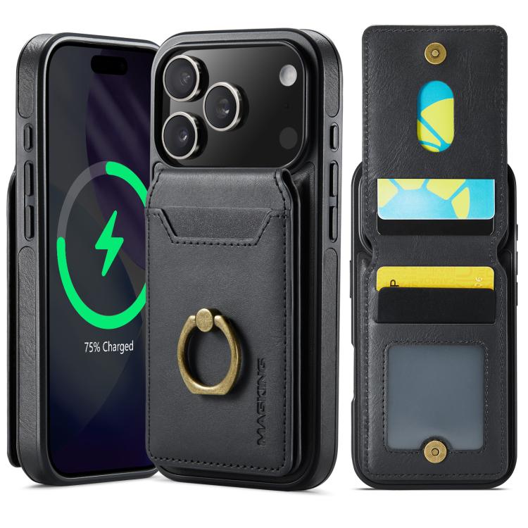 For iPhone 17 Pro MAGKING K1 MagSafe Detachable Wallet RFID Back Cover Phone Case(Black)