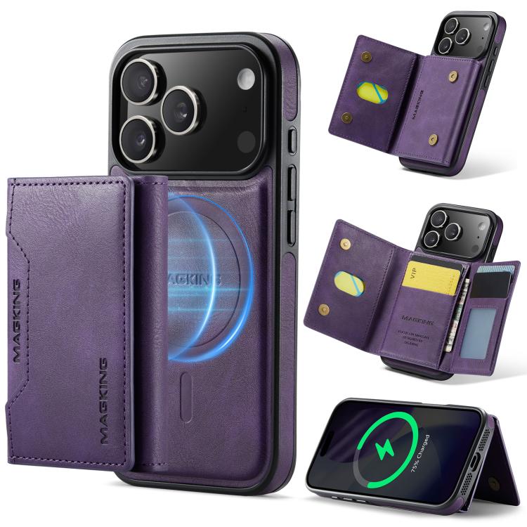 For iPhone 17 Pro MAGKING K2 Series MagSafe RFID Card Bag Detachable Phone Case(Purple)