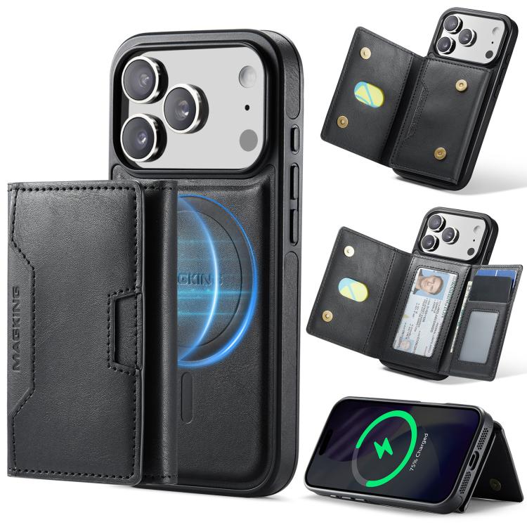 For iPhone 17 Pro MAGKING K4 Series MagSafe RFID Tri-fold Card Bag Detachable Phone Case(Black)