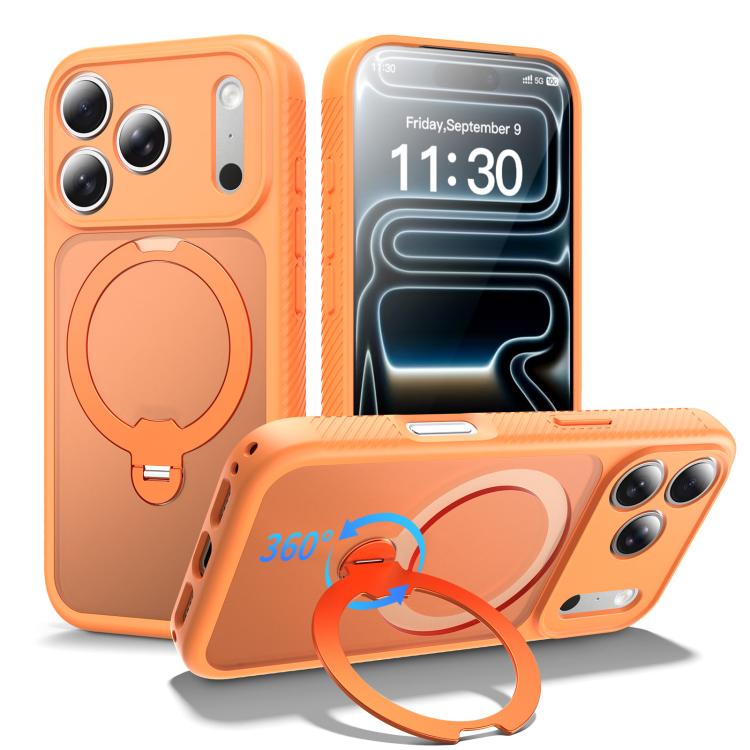 For iPhone 17 Pro Magnetic 360 Rotating Stand Airbag Shockproof Phone Case(Orange)