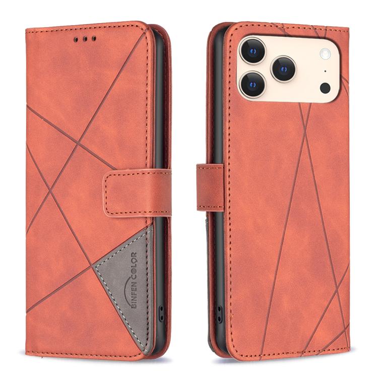 For iPhone 17 Pro Magnetic Buckle Rhombus Texture Leather Phone Case(Brown)