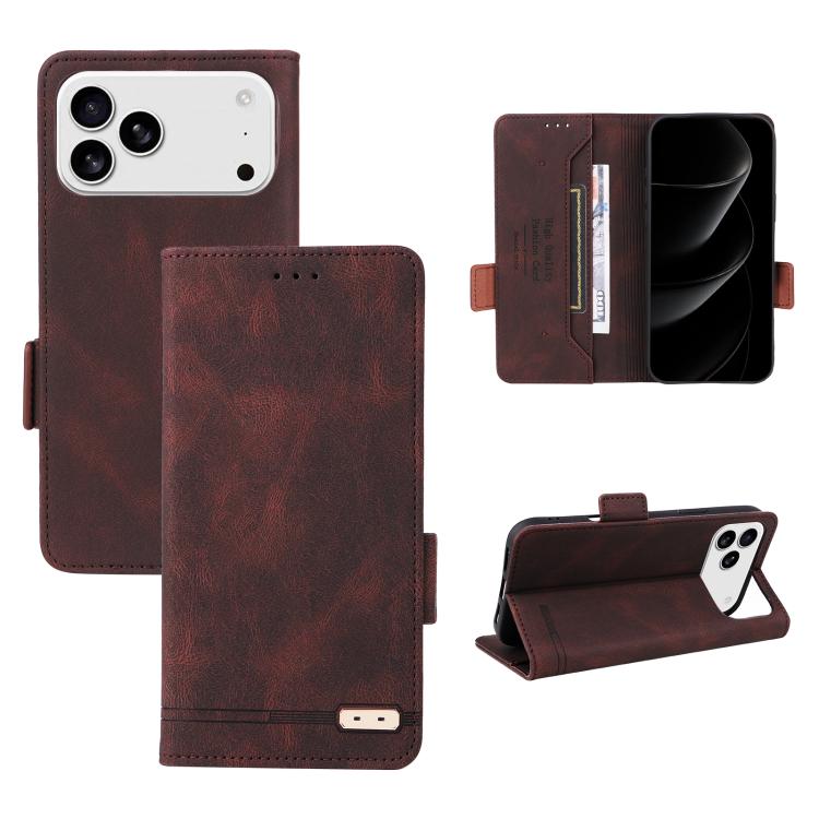 For iPhone 17 Pro Magnetic Clasp Leather Phone Case(Brown)