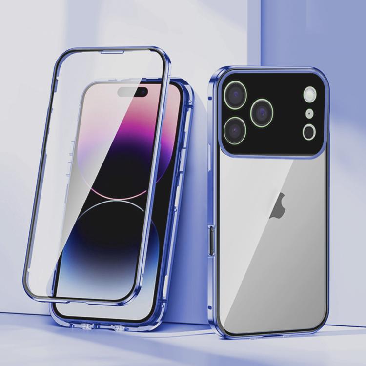 For iPhone 17 Pro Magnetic Double-buckle HD Tempered Glass Phone Case(Blue)