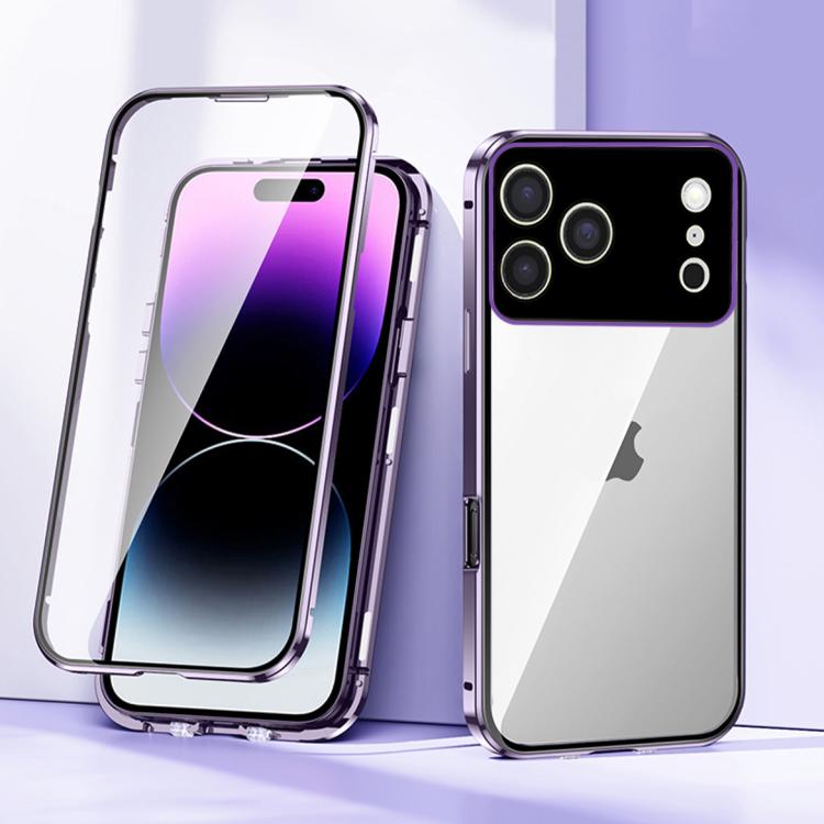 For iPhone 17 Pro Magnetic Double-buckle HD Tempered Glass Phone Case(Purple)