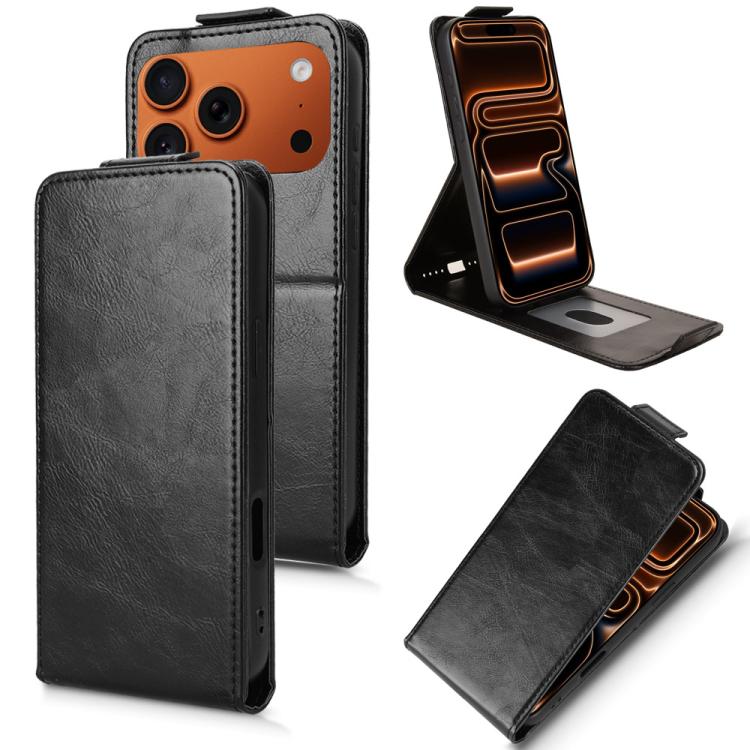 For iPhone 17 Pro Magnetic Vertical Flip Leather Phone Case with Buckle(Black)