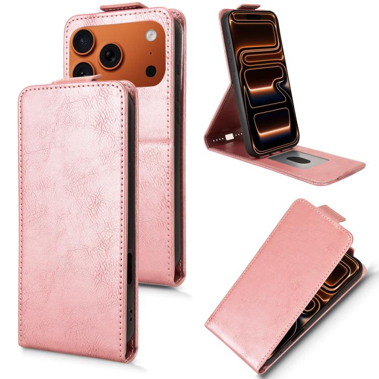 For iPhone 17 Pro Magnetic Vertical Flip Leather Phone Case with Buckle(Rose Gold)