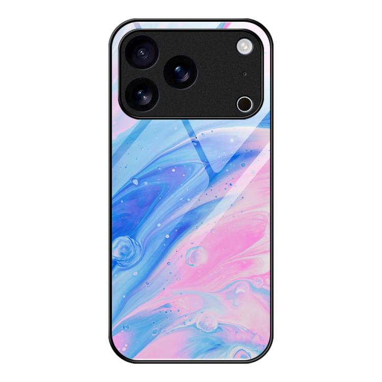 For iPhone 17 Pro Marble Pattern Glass Protective Phone Case(Pink)