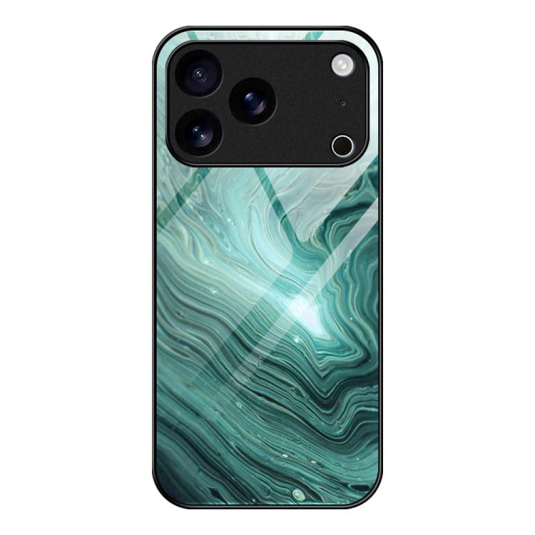 For iPhone 17 Pro Marble Pattern Glass Protective Phone Case(Water Waves)