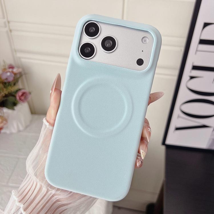 For iPhone 17 Pro Matte Velvet Finish PC + Vegan Leather Magnetic Phone Case(Blue)