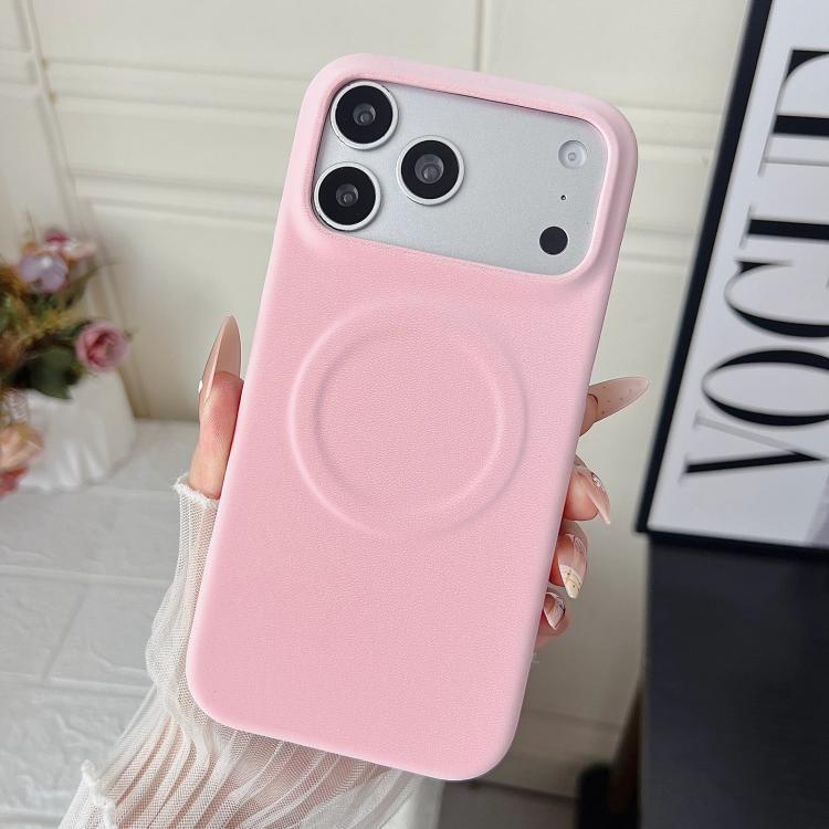 For iPhone 17 Pro Matte Velvet Finish PC + Vegan Leather Magnetic Phone Case(Pink)