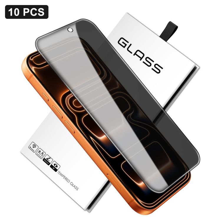 For iPhone 17 Pro Max 10pcs 360-Degree Privacy Silk-Screen Print Large Curved Edge High-Aluminium Tempered Glass Film