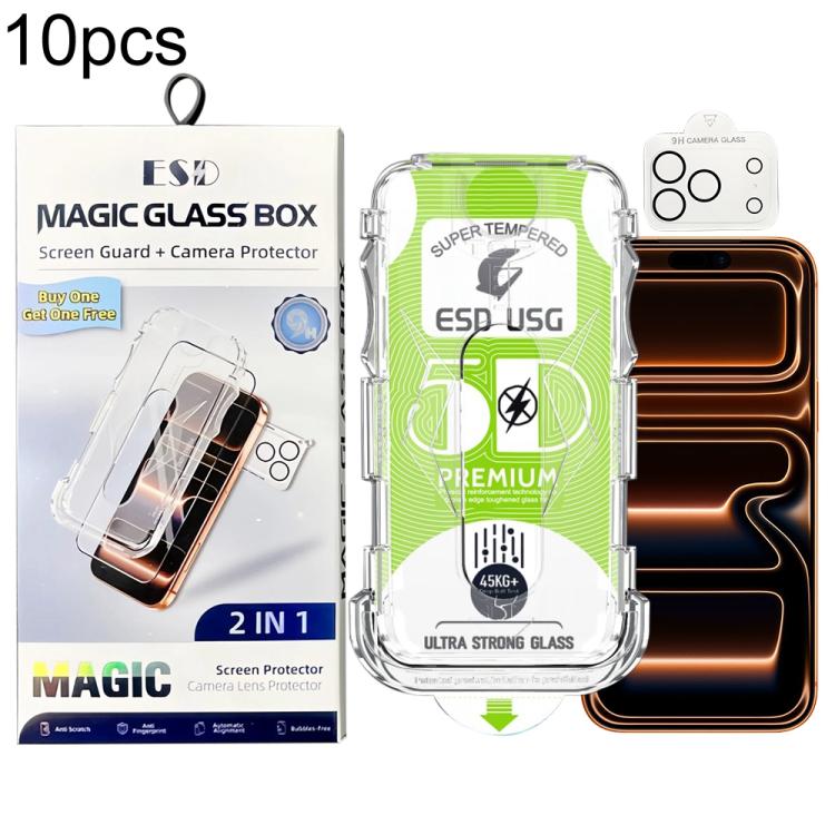 For iPhone 17 Pro Max 10pcs 5D Curved Easy Install Dust-proof Box Edge-to-Edge HD Tempered Glass Film with Lens Film
