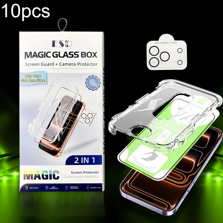 For iPhone 17 Pro Max 10pcs 5D Curved Easy Install Dust-proof Box HD Tempered Glass Film with Lens Film