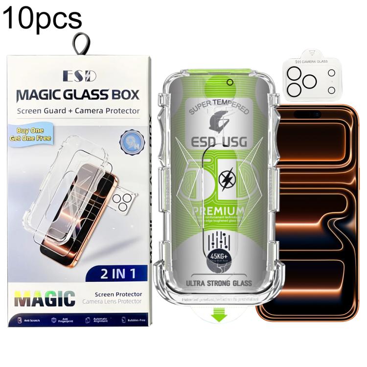 For iPhone 17 Pro Max 10pcs 5D Curved Easy Install Dust-proof Box Privacy Edge-to-Edge Tempered Glass Film with Lens Film