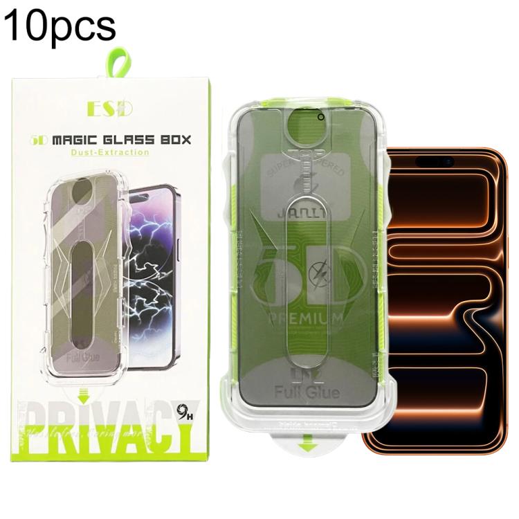 For iPhone 17 Pro Max 10pcs 5D Curved Easy Install Dust-proof Box Privacy Tempered Glass Film