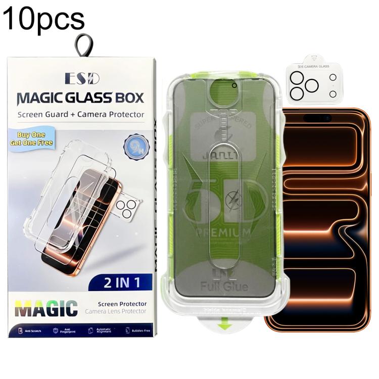 For iPhone 17 Pro Max 10pcs 5D Curved Easy Install Dust-proof Box Privacy Tempered Glass Film with Lens Film