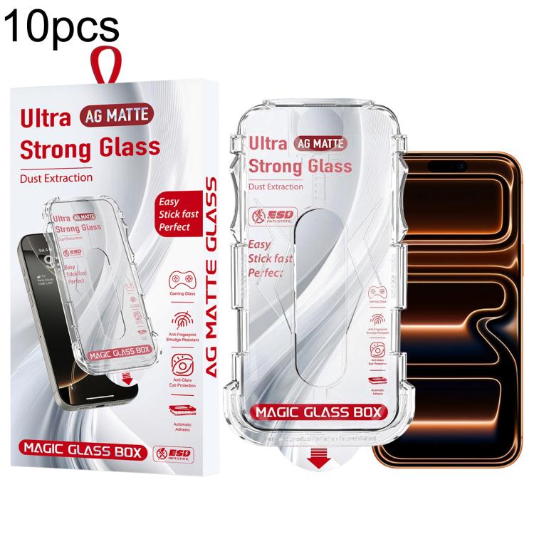 For iPhone 17 Pro Max 10pcs Easy Install Dust-proof Box Frosted Tempered Glass Film