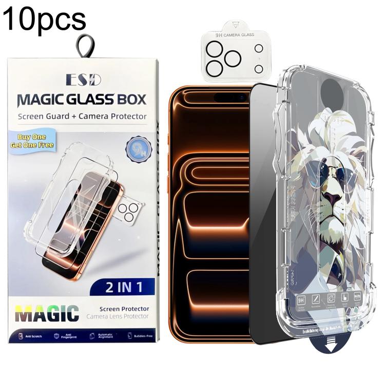 For iPhone 17 Pro Max 10pcs Easy Install Dust-proof Box Privacy Tempered Glass Film with Lens Film