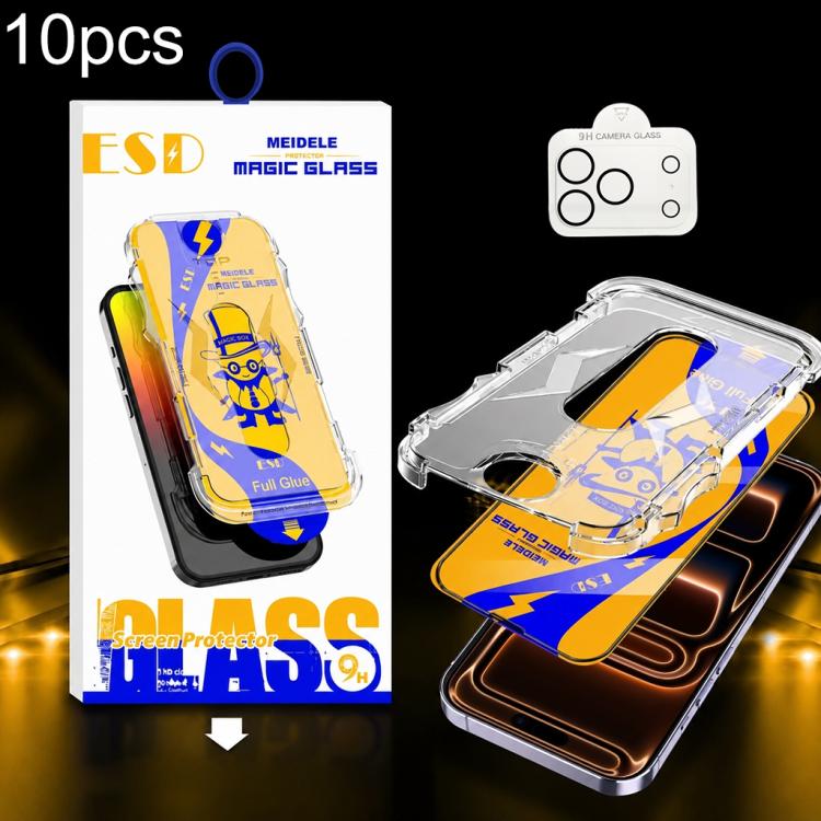 For iPhone 17 Pro Max 10pcs MEIDELE Easy Install Dust-proof Box HD Tempered Glass Film with Lens Film