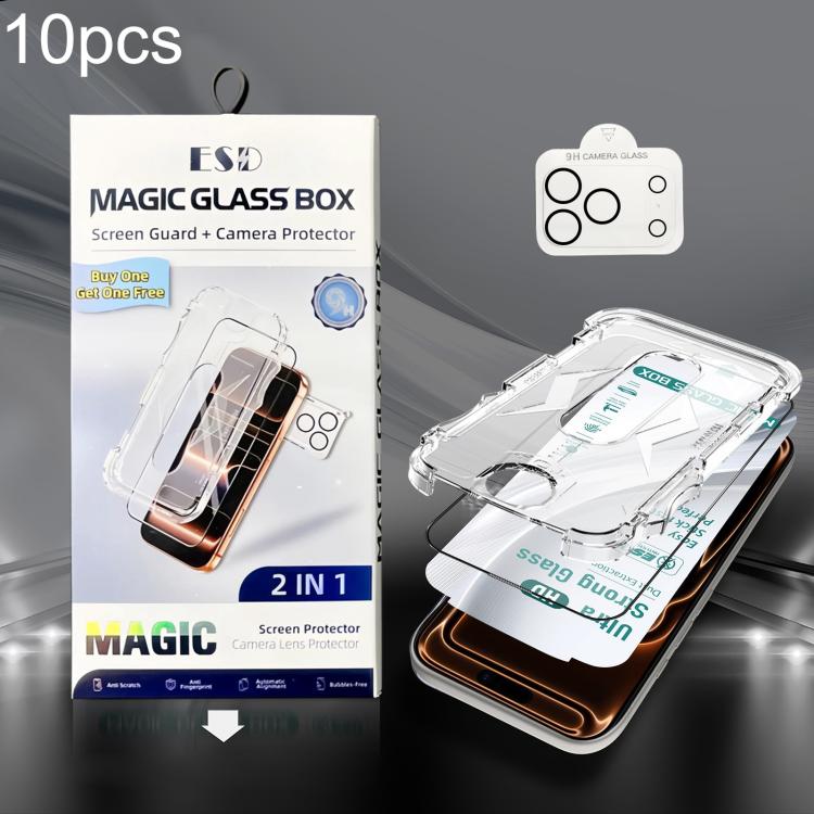 For iPhone 17 Pro Max 10pcs USG Easy Install Dust-proof Box HD Edge-to-Edge Tempered Glass Film with Lens Film