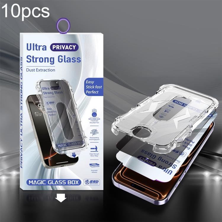 For iPhone 17 Pro Max 10pcs USG Easy Install Dust-proof Box Privacy Edge-to-Edge Tempered Glass Film