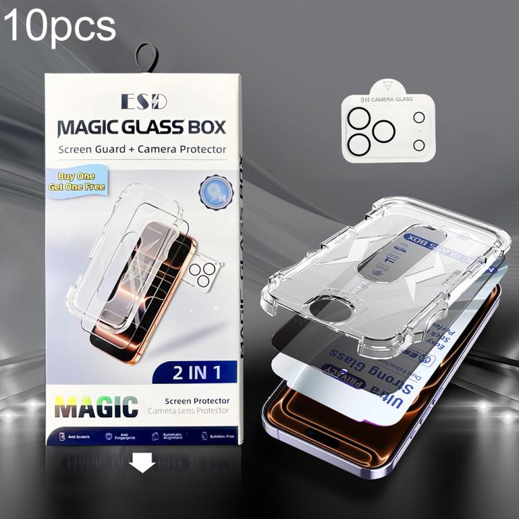 For iPhone 17 Pro Max 10pcs USG Easy Install Dust-proof Box Privacy Edge-to-Edge Tempered Glass Film with Lens Film
