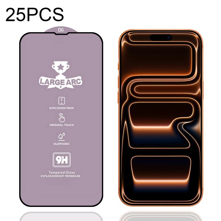 For iPhone 17 Pro Max 25pcs 9H 0.4mm High Aluminum Large Arc Tempered Glass Film