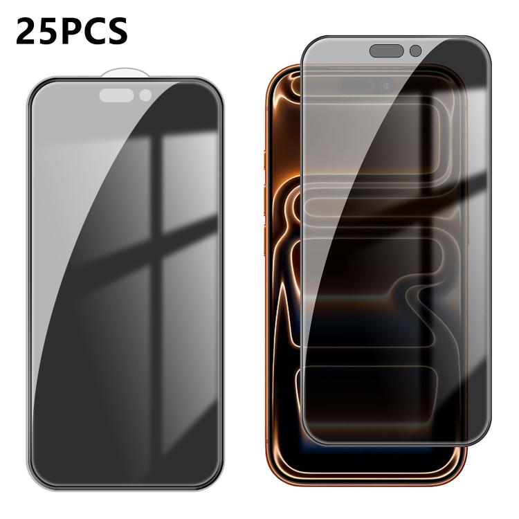 For iPhone 17 Pro Max 25pcs High-Aluminum Full-Coverage Anti-Fingerprint Screen-Printed Privacy Tempered Glass Film