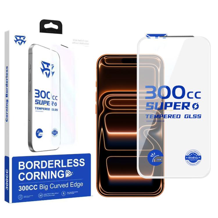For iPhone 17 Pro Max 300CC Large Arc Antistatic Borderless Corning Gorilla HD Tempered Glass Film, With Retail Package