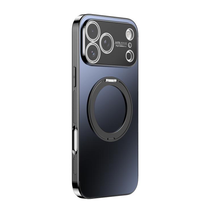 For iPhone 17 Pro Max 360 Degree Rotating Holder MagSafe Electroplated Phone Case with Lens Cover(Black)