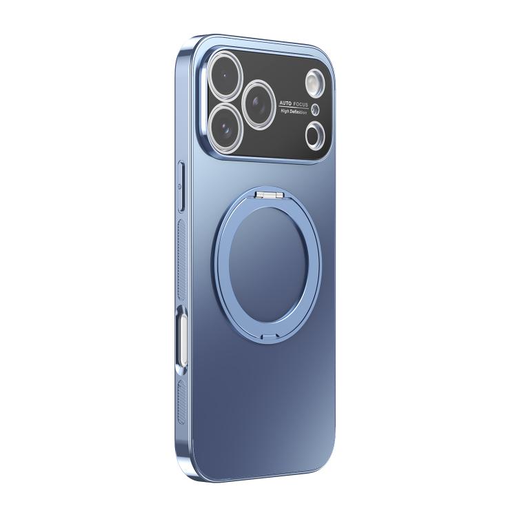 For iPhone 17 Pro Max 360 Degree Rotating Holder MagSafe Electroplated Phone Case with Lens Cover(Distant Peak Blue)