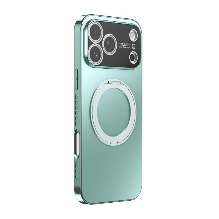 For iPhone 17 Pro Max 360 Degree Rotating Holder MagSafe Electroplated Phone Case with Lens Cover(Light Green)