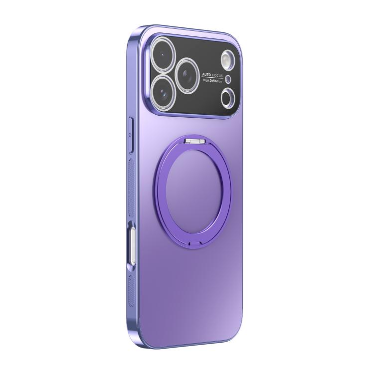 For iPhone 17 Pro Max 360 Degree Rotating Holder MagSafe Electroplated Phone Case with Lens Cover(Light Purple)