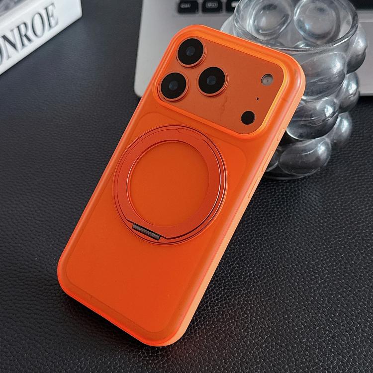 For iPhone 17 Pro Max 360 Rotation Holder Magnetic Phone Case with AI Camera Button(Orange)