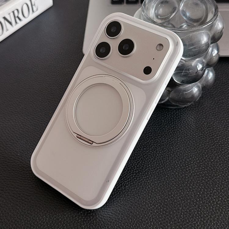 For iPhone 17 Pro Max 360 Rotation Holder Magnetic Phone Case with AI Camera Button(White)