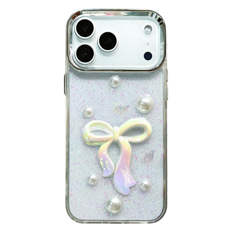 For iPhone 17 Pro Max 3D Bow Pearl Love Flower TPU Phone Case(Pearl Bow)
