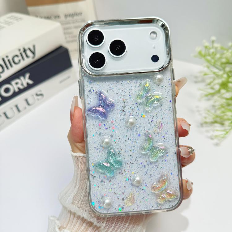 For iPhone 17 Pro Max 3D Colorful Crystal Butterfly TPU Phone Case(Butterfly Pearl)