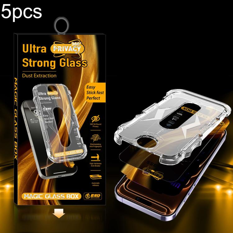 For iPhone 17 Pro Max 5pcs Easy Install Dust-proof Box 360 Privacy Tempered Glass Film