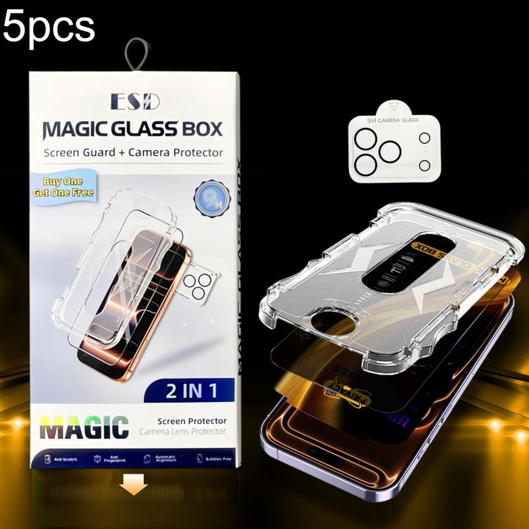 For iPhone 17 Pro Max 5pcs Easy Install Dust-proof Box 360 Privacy Tempered Glass Film with Lens Film