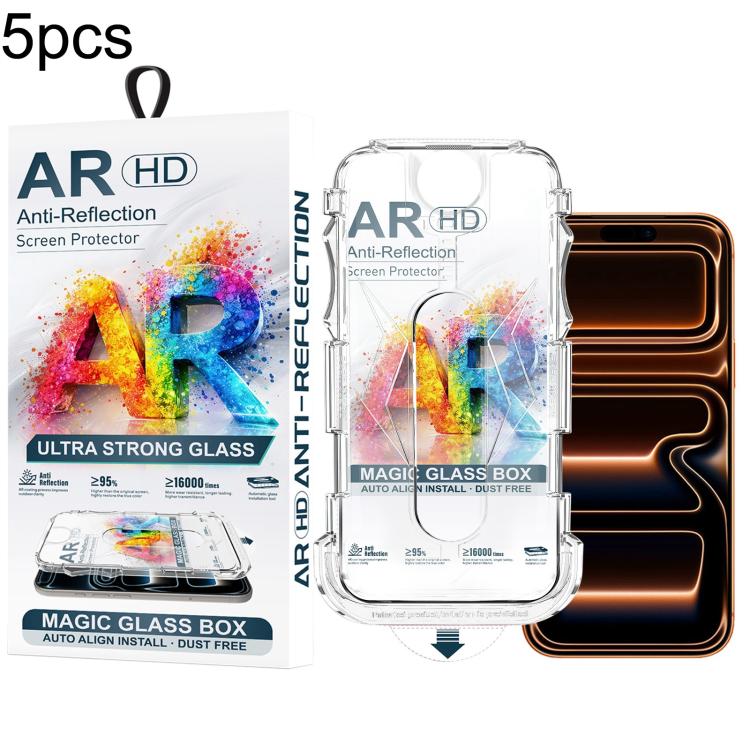 For iPhone 17 Pro Max 5pcs Easy Install Dust-proof Box AR HD Tempered Glass Film