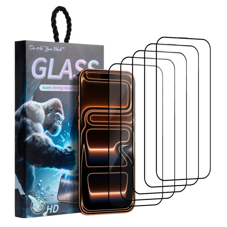 For iPhone 17 Pro Max 5pcs / Pack Do As You Wish Silk Screen Printed HD Tempered Glass Film(Black)