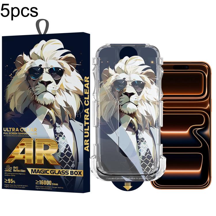 For iPhone 17 Pro Max 5pcs Sunglasses Lion Easy Install Dust-proof Box AR HD Tempered Glass Film
