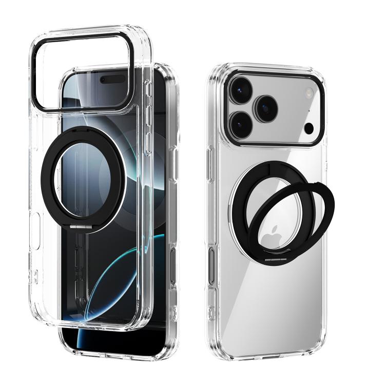For iPhone 17 Pro Max ABEEL MagSafe Q-LUCK Pivot Bracket Transparent Phone Case(Black)