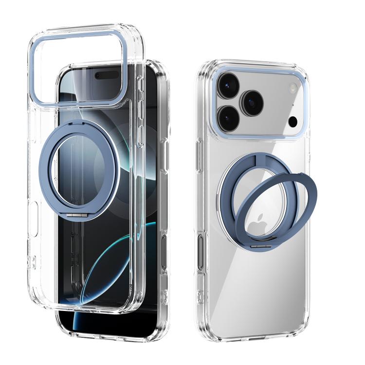 For iPhone 17 Pro Max ABEEL MagSafe Q-LUCK Pivot Bracket Transparent Phone Case(Light Blue)