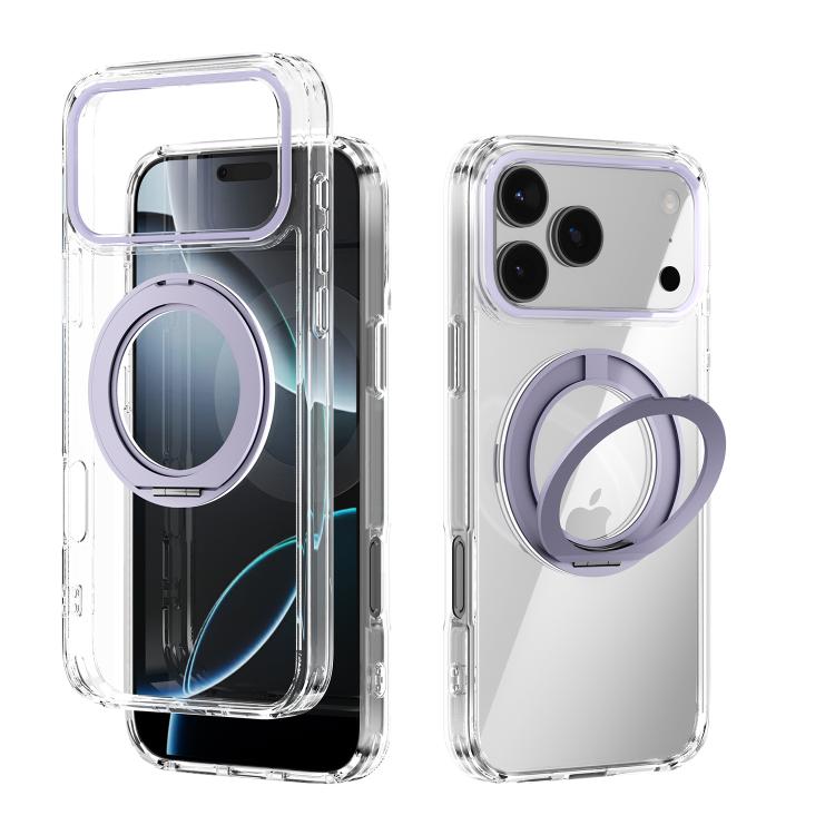 For iPhone 17 Pro Max ABEEL MagSafe Q-LUCK Pivot Bracket Transparent Phone Case(Light Purple)